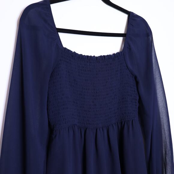 ALTAR'D STATE Lori Mini Dress Navy Blue Long Sleeve Smocked Babydoll Women's S - Picture 9 of 12
